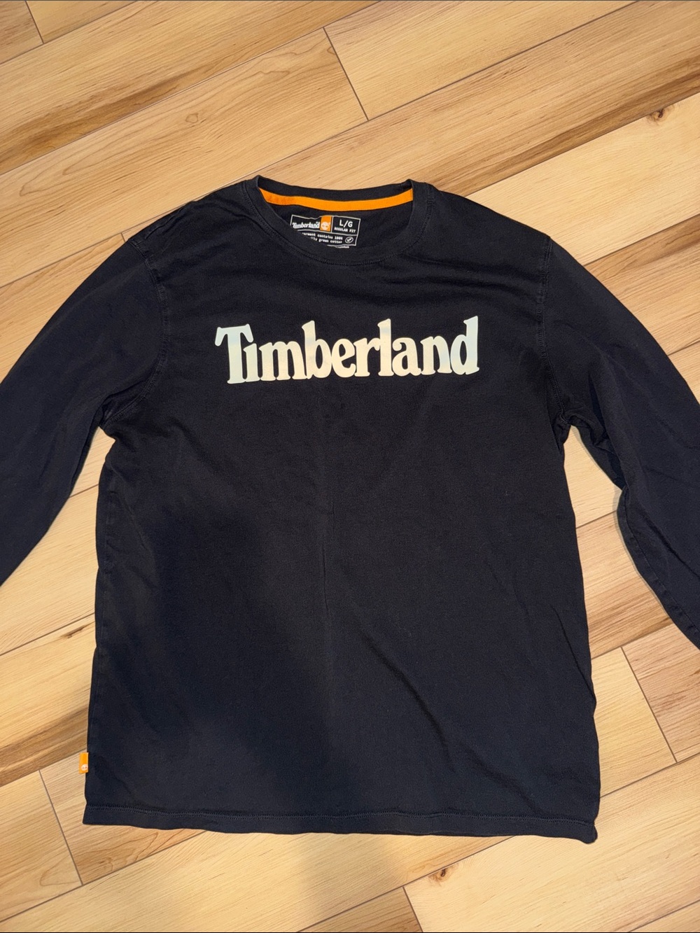 Timberland Black Long-Sleeve Logo Tee with Cream Text